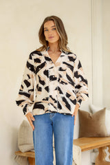 Grace & Co - V neck Collar Shirt Animal Print