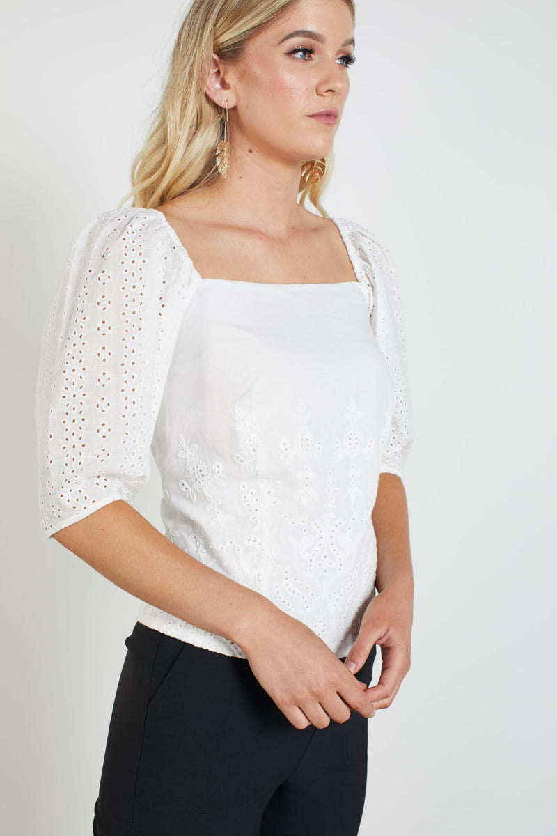Drama the Label - Sweet top white Broderie